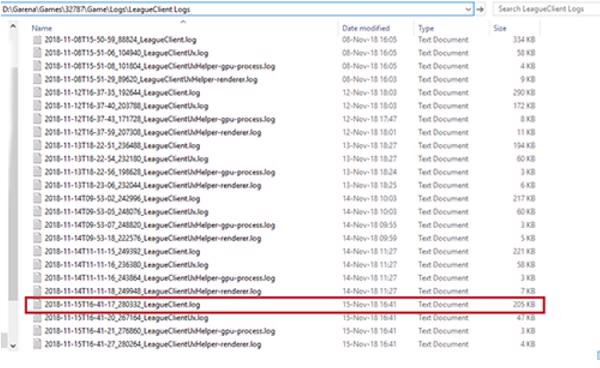 Copy file LeagueClient.log mới nhất