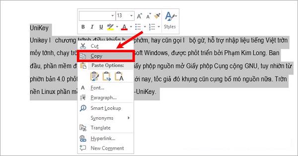 Nhấn chuột phải chọn vào Copy