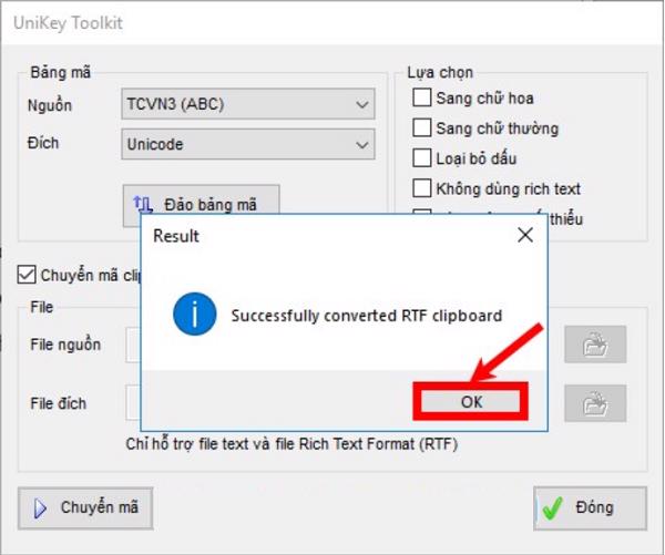 Khi xuất hiện thông báo thành công các bạn chỉ nhấn vào OK