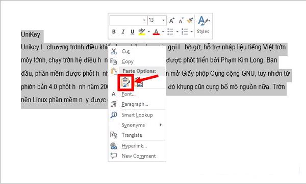 Nhấn chuột phải và chọn vào Paste