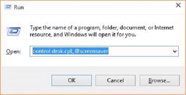 Trong công cụ Run gõ lệnh control desk.cpl,,@screensaver và nhấn phím Enter hoặc OK
