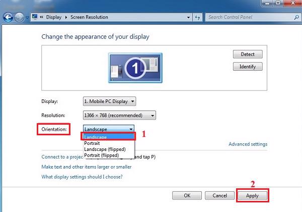 Nhấn chọn vào Landscape -> tiếp đến chọn vào Apply