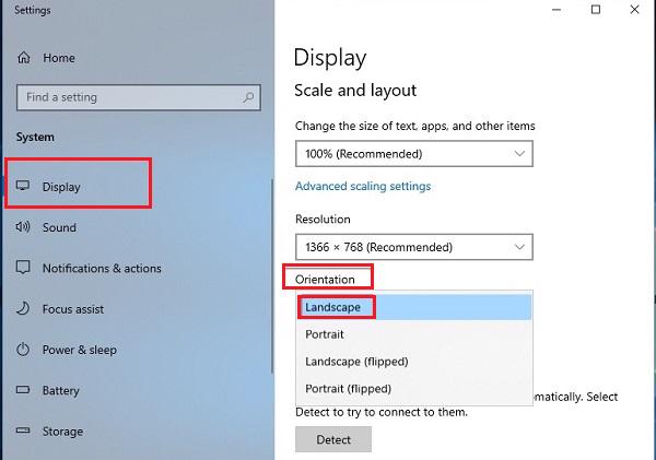 Nhấn vào Landscape
