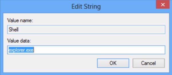 Thực hiện thay đổi giá trị này lại thành Explorer.exe