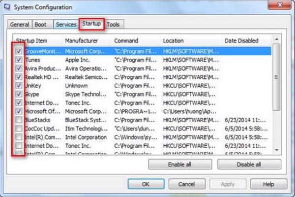 Quá nhiều phần mềm tự khởi động