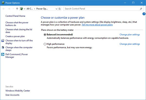 Tiến hành chuyển về chế độ Balanced hoặc High Performance trong phần Preferred plans