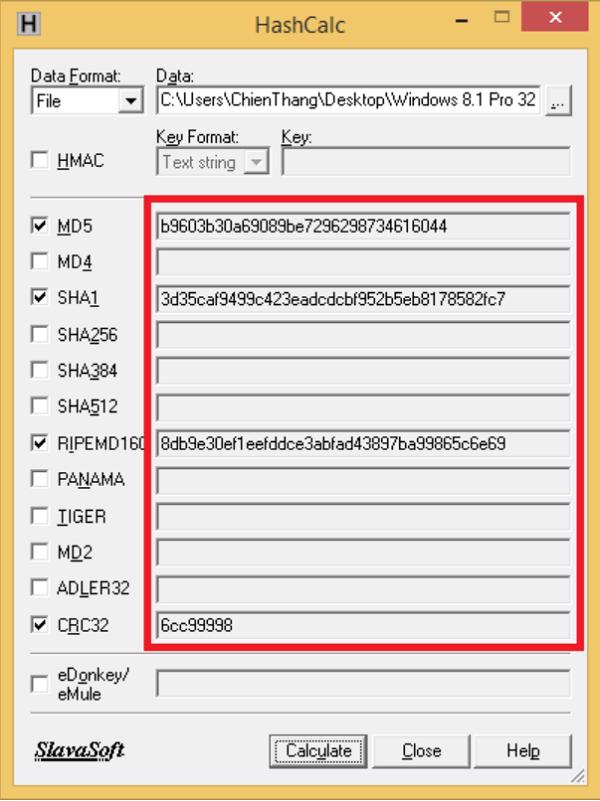 Sau khi đã kiểm tra xong các bạn sẽ thu được những mã hóa của file