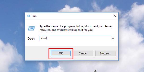 Nhập lệnh cmd vào công cụ Run