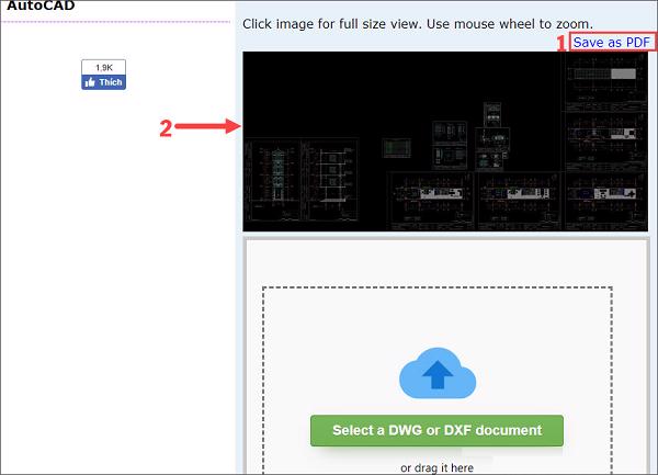Lựa chọn cách chuyển file DWG thành file PDF (1) hoặc nhấn chuột vào ảnh (2)