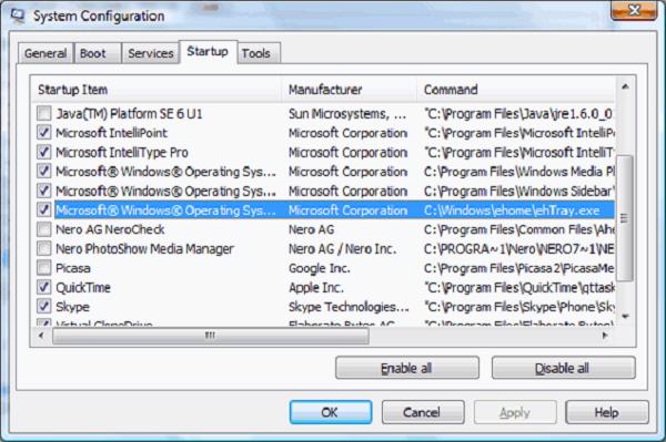 Cửa sổ System Configuration rồi chuyển đến thẻ Startup