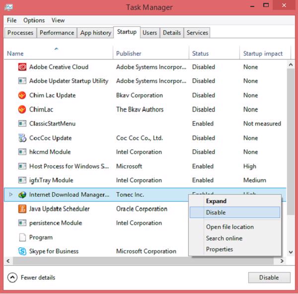 Muốn tắt rồi nhấn Disable