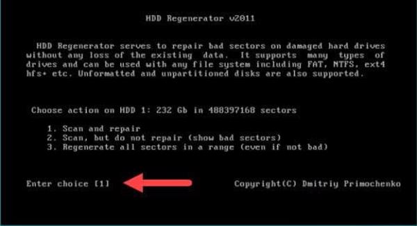 Lựa chọn số 1 để cho phần mềm tự động sửa ổ cứng