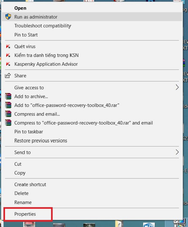Nhấn chuột và chọn vào Properties