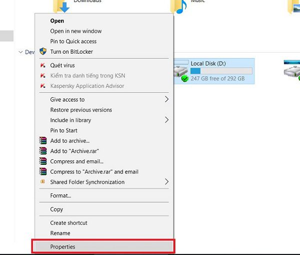 Chọn vào Properties