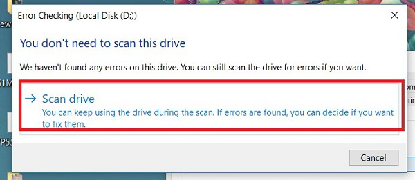 Nhấn vào Scan drive