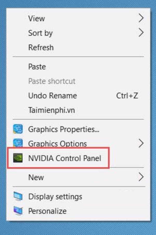 Nhấn chuột phải vào màn hình desktop và nhấn vào Nvidia Control Panel