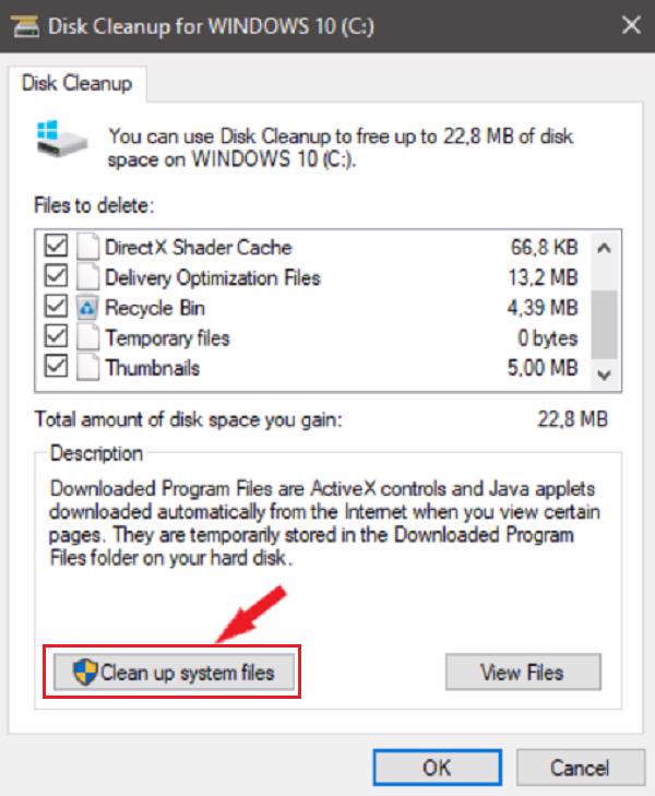 Chọn vào Clean up system files để có thể dọn cả các tập tin hệ thống