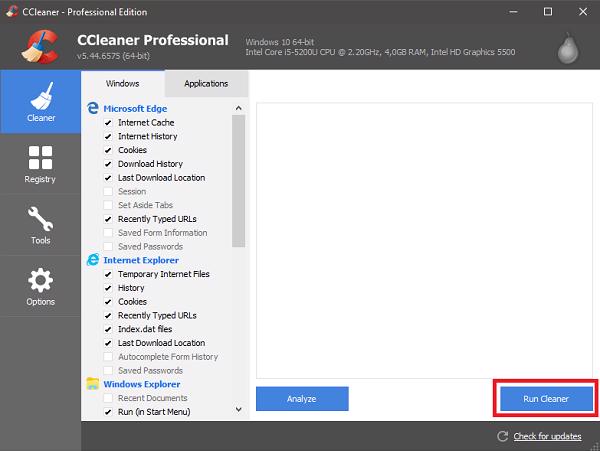 Nhấn vào Run Cleaner