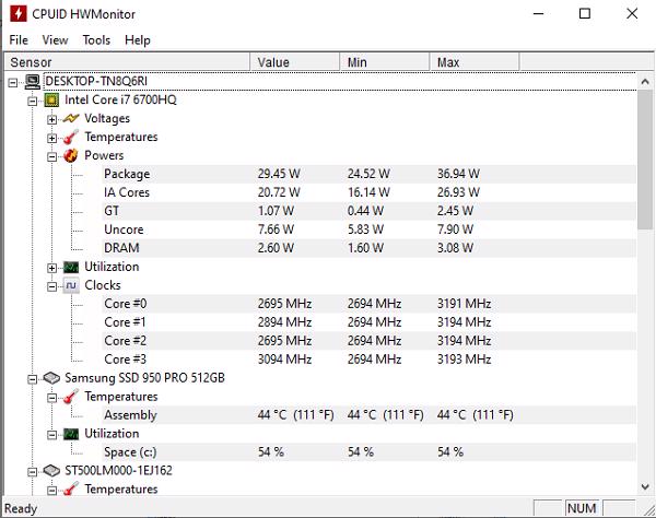 Phần mềm CPUID HWMonitor