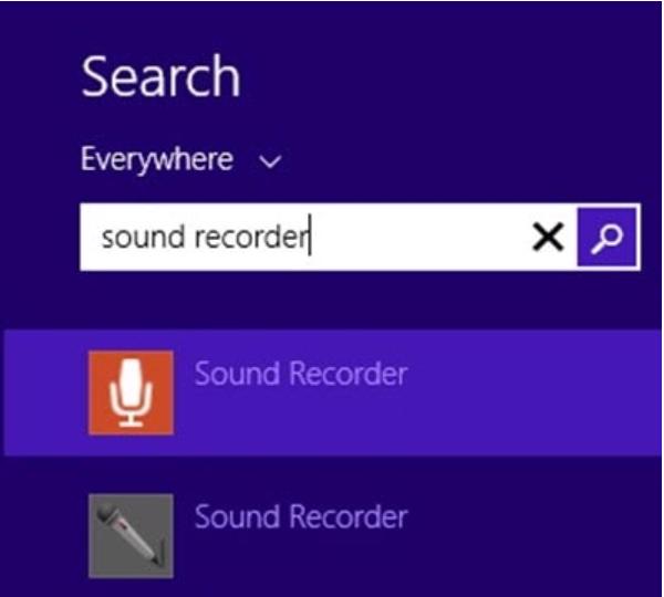 Windows 8 và 8.1 thì gõ Sound Recorder vào cửa sổ Start