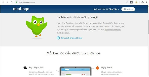 Phần mềm học tiếng hàn cho laptop - Duolingo