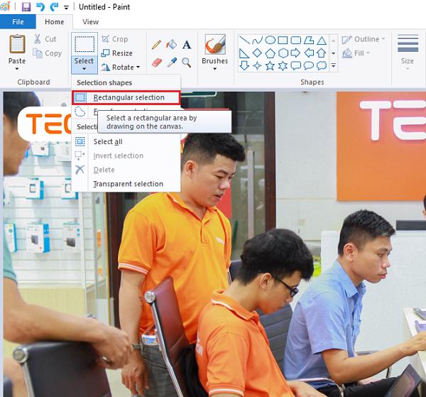 Chọn vào Select -> tiếp đến chọn vào Rectangular Selection