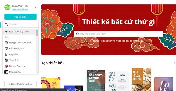 Chọn Tạo thiết kế ở ngăn bên trái