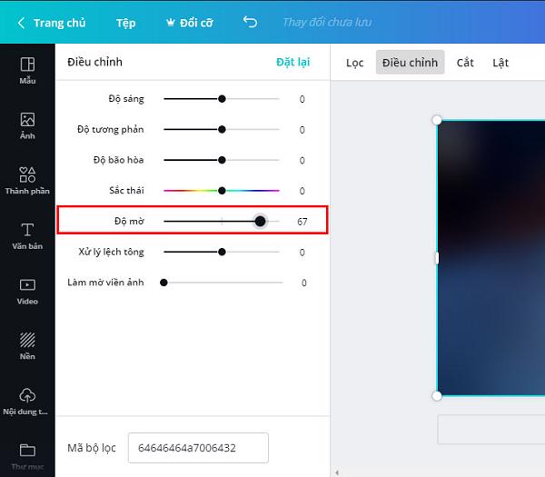 Tìm tới mục Độ mờ và thay đổi như theo ý muốn