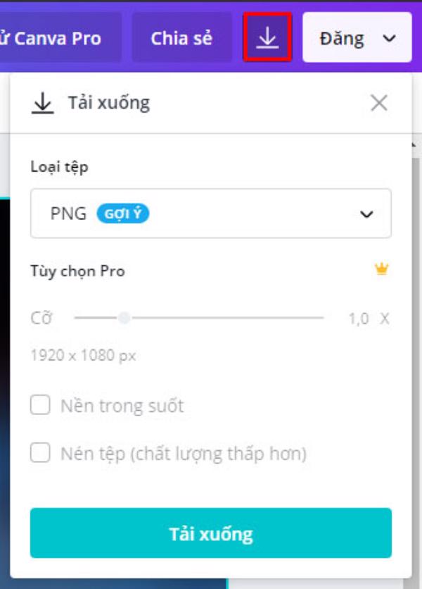 Nhấp vào mũi tên Tải xuống