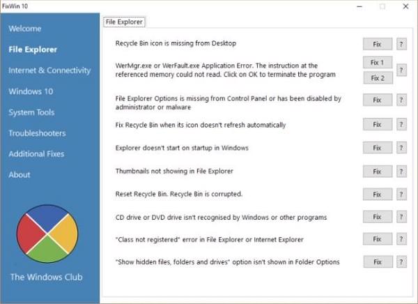Phần mềm sửa lỗi win 10 - FixWin 10