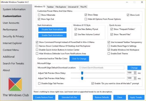 Phần mềm sửa lỗi win 10 - Ultimate Windows Tweaker 4