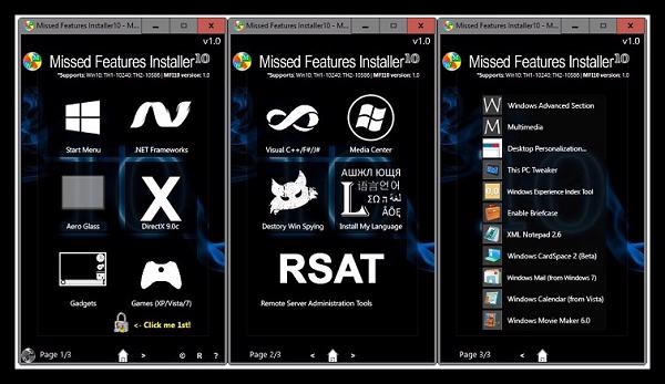 Phần mềm sửa lỗi win 10 - Missed Features Installer 10