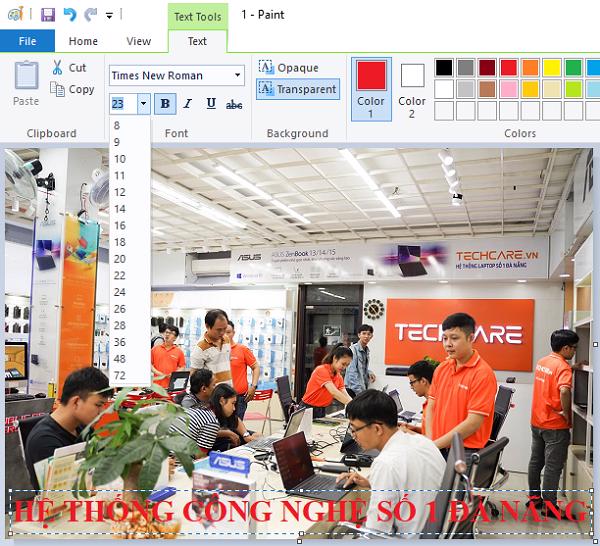 Sau khi nhập chữ xong các bạn có thể thay đổi font chữ, cỡ chữ, đậm nhạt chữ, màu sắc