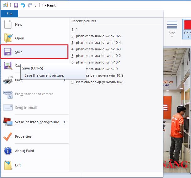 Nhấn vào File -> cuối cùng chọn vào Save để lưu ảnh