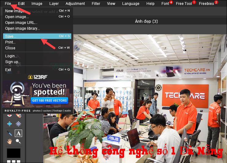 Chọn vào File -> tiếp đến nhấn Save để lưu ảnh về máy tính