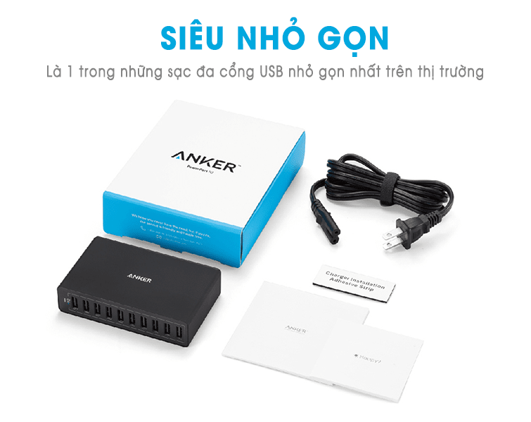 Sạc Anker 10 Cổng, 60w – [PowerPort 10, 60w] – 2 Màu (Đen, Trắng)