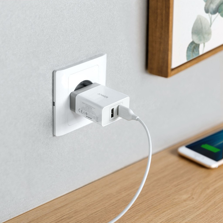 Sạc Anker 2 cổng, 24w – [PowerPort 2, 24w], kèm cáp Micro USB – B2021
