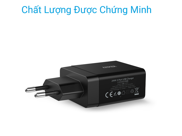 Sạc Anker 2 cổng, 24w – [PowerPort 2, 24w], kèm cáp Micro USB – B2021