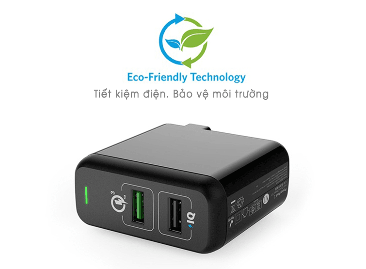 Sạc Anker 2 Cổng, 30W, Quick Charge 3.0 [Powerport 2, 30W, QC 3.0]