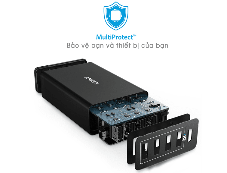 Sạc Anker 5 Cổng, 40w, USB-C – [Powerport 5, 40w, USB-C] – 2 Màu (Đen, Trắng)