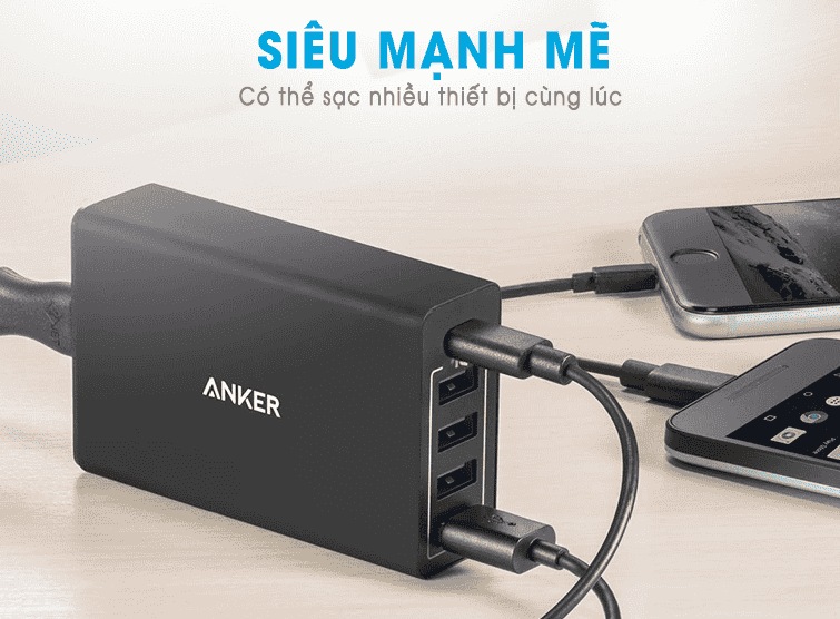 Sạc Anker 5 Cổng, 40w, USB-C – [Powerport 5, 40w, USB-C] – 2 Màu (Đen, Trắng)