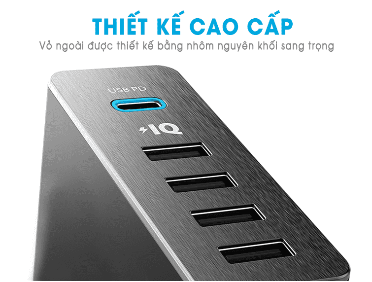 Sạc Anker 5 Cổng – 60W USB-C Power Delivery – [Powerport+ 5, 60w, USB-C] – Đen