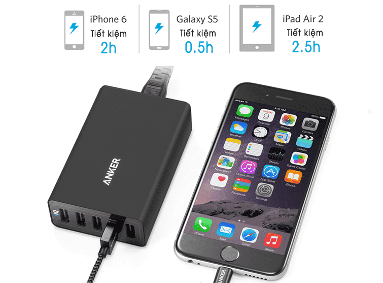 Sạc Anker 5 Cổng USB 25W – [PowerPort 5 Lite] – 2 Màu (Đen, Trắng)