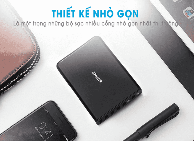 Sạc Anker 6 Cổng, 60w, Quick Charge 2.0 – [Powerport+ 6, 60w, QC 2.0] – 2 Màu (Đen, Trắng)