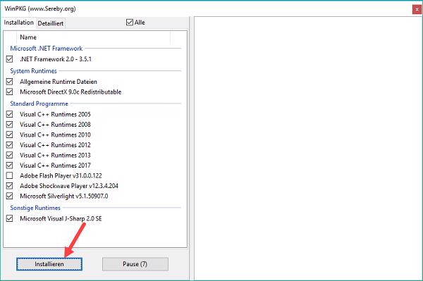 Nhấn vào nút Installieren để có thể cài đặt những gói đó