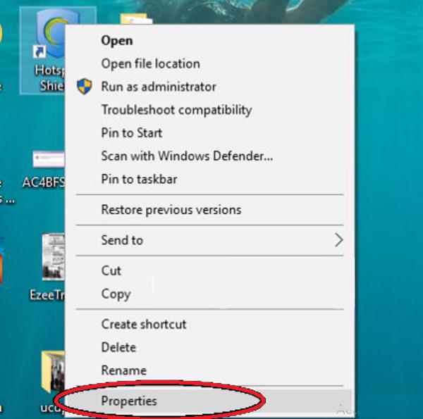 Nhấn chuột phải vào ứng dụng hoặc phần mềm bị lỗi khi khởi động rồi sau đó chọn vào Properties