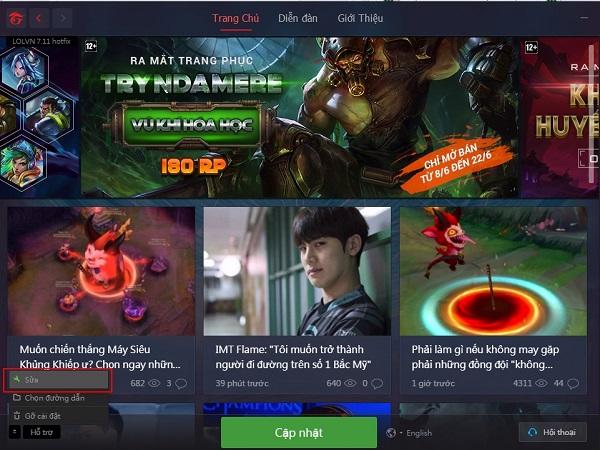 Sử dụng tính năng sửa lỗi của Garena