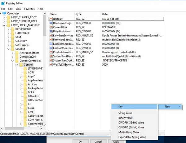 Chuột phải nhấn vào new -> Dword