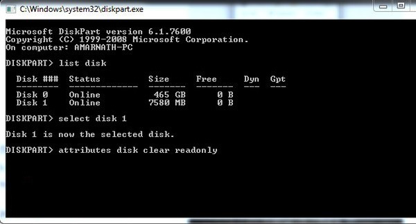 nhập attributes disk clear readonly vào Run rồi nhấn Ok