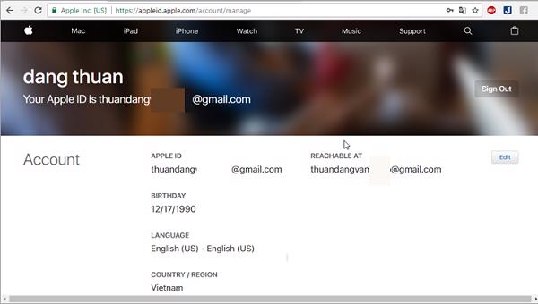 Các bạn sẽ được chuyển đến trang quản lý tài khoản ID apple của mình
